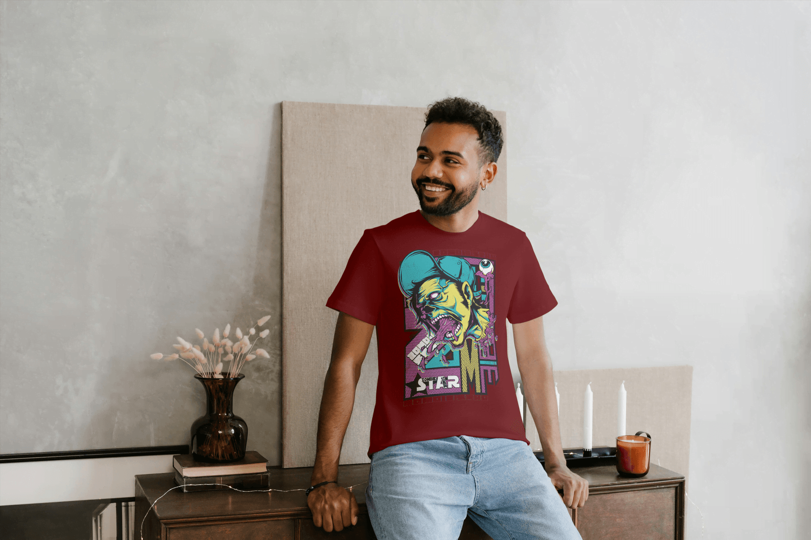 Unique Urban Art: Men's Psychedelic Monster Face Tee - Essentia Attire