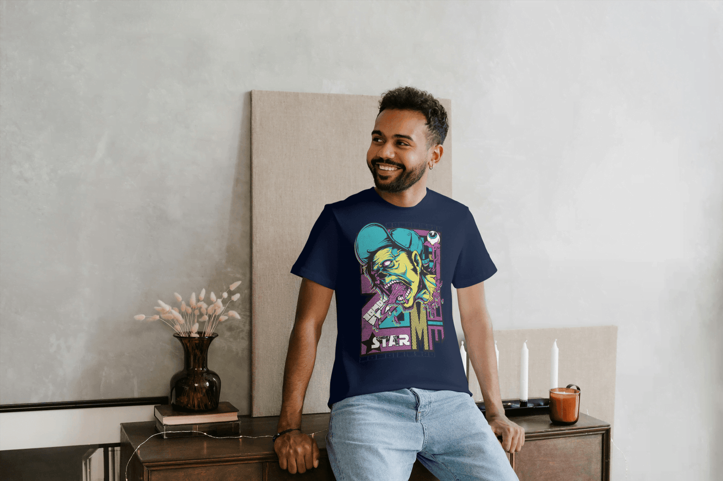 Unique Urban Art: Men's Psychedelic Monster Face Tee - Essentia Attire