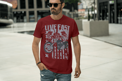 Live Fast Die Young: Skull & Vintage Biker Tee - Essentia Attire