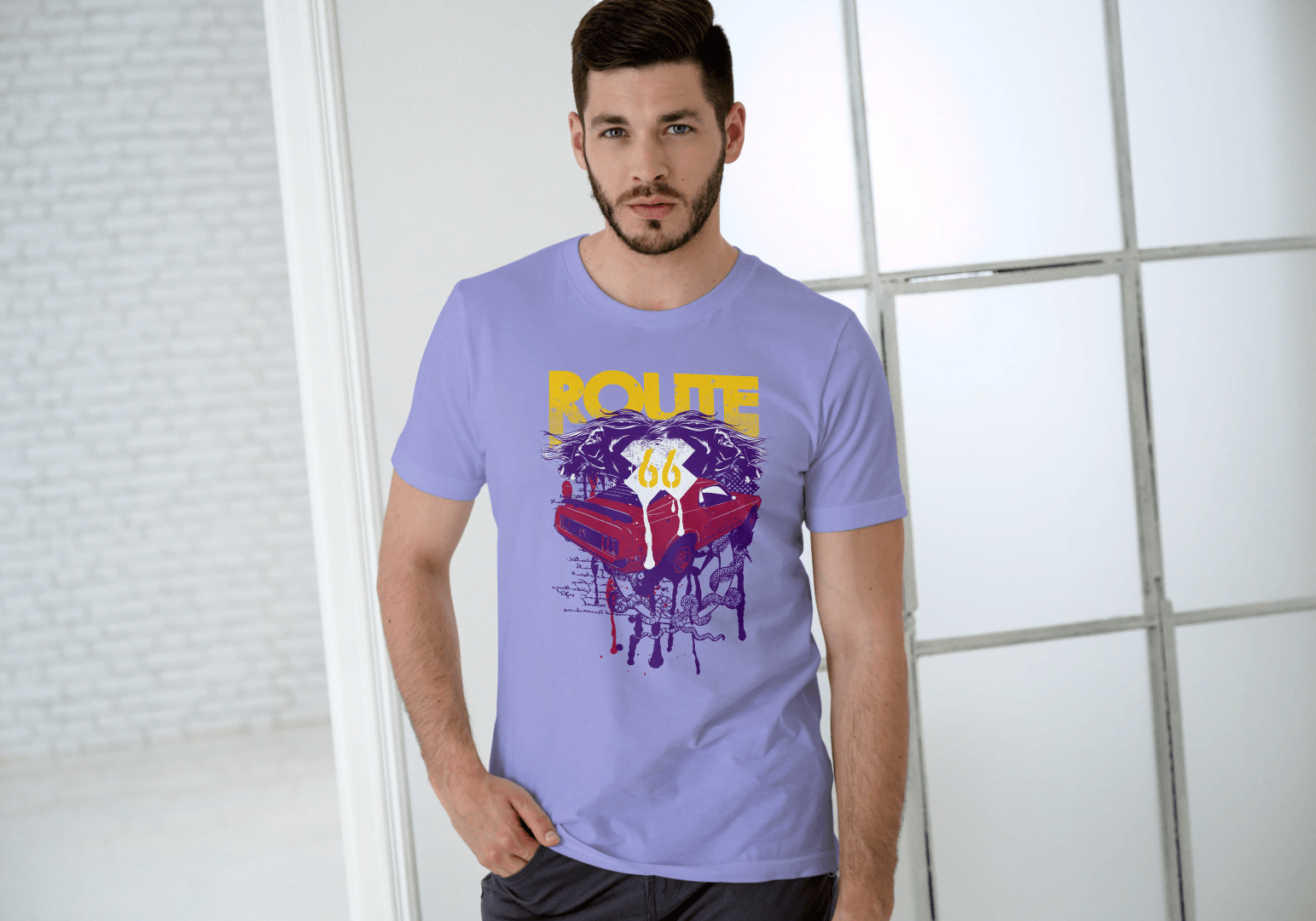 Men's Route 66 Classic Car Dripping: Vintage Road Trip - Essentia Attire