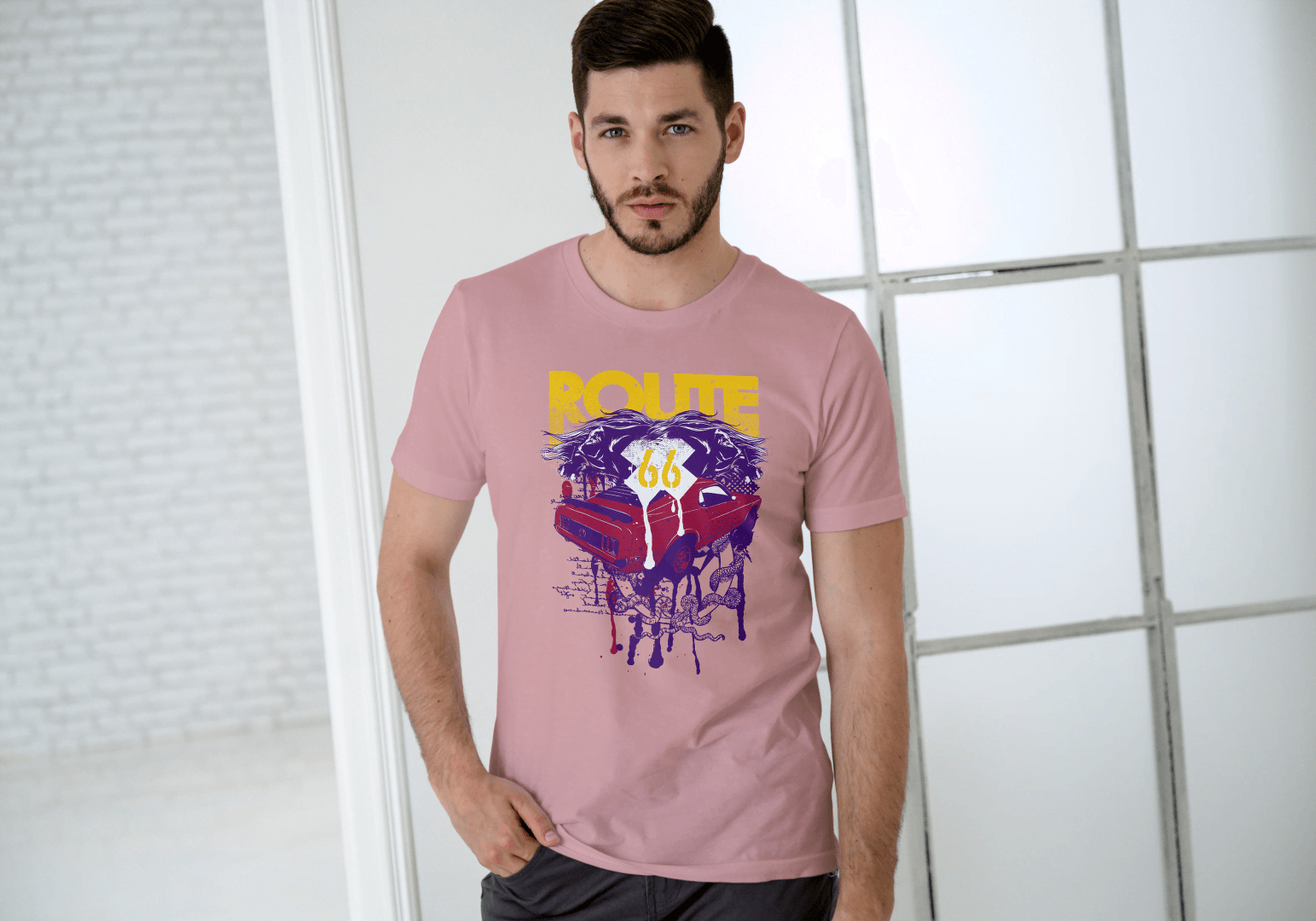 Men's Route 66 Classic Car Dripping: Vintage Road Trip - Essentia Attire