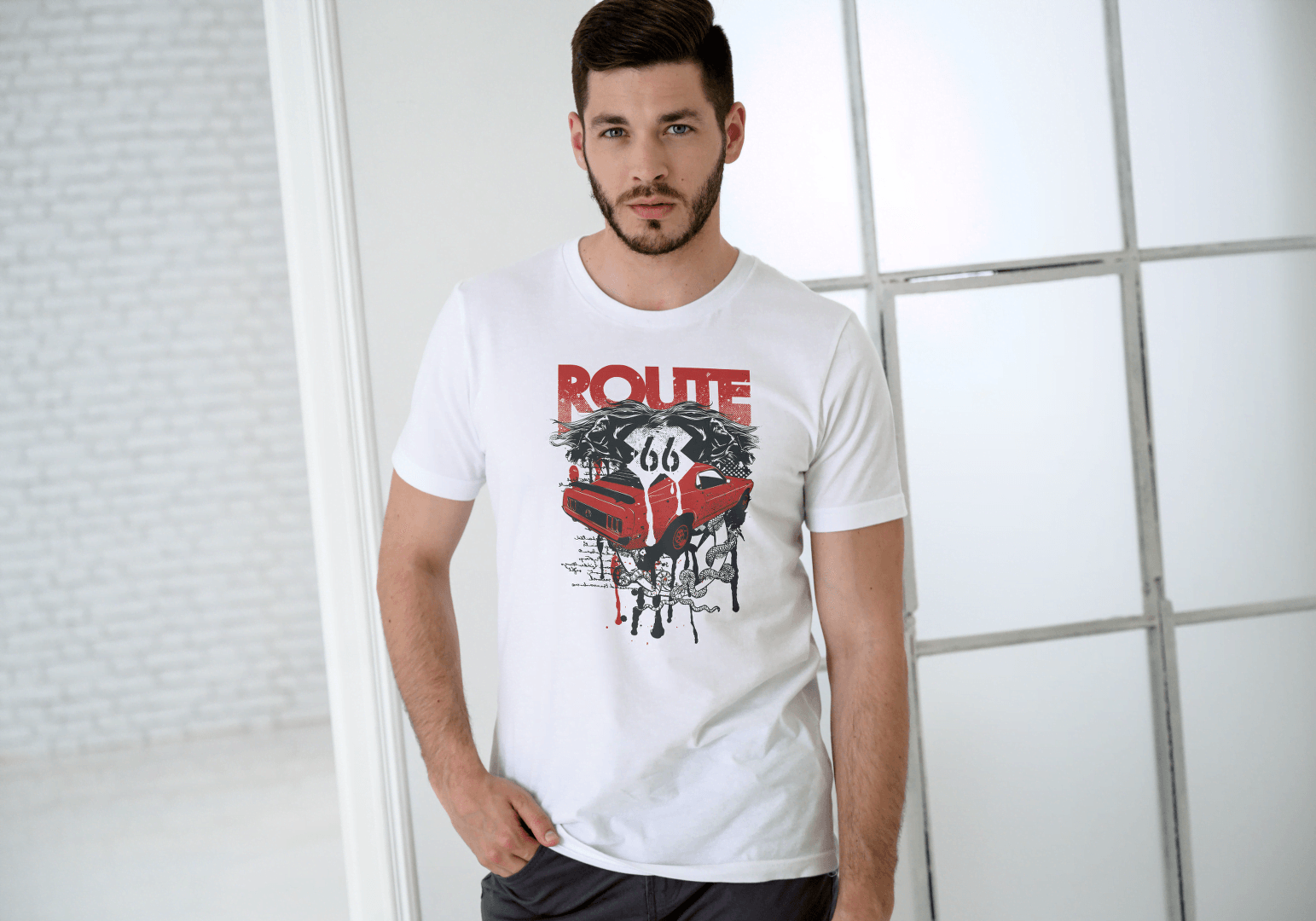 Men's Route 66 Classic Car Dripping: Vintage Road Trip - Essentia Attire