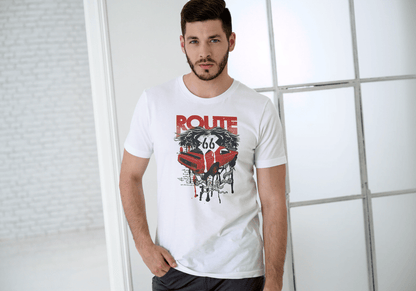 Men's Route 66 Classic Car Dripping: Vintage Road Trip - Essentia Attire