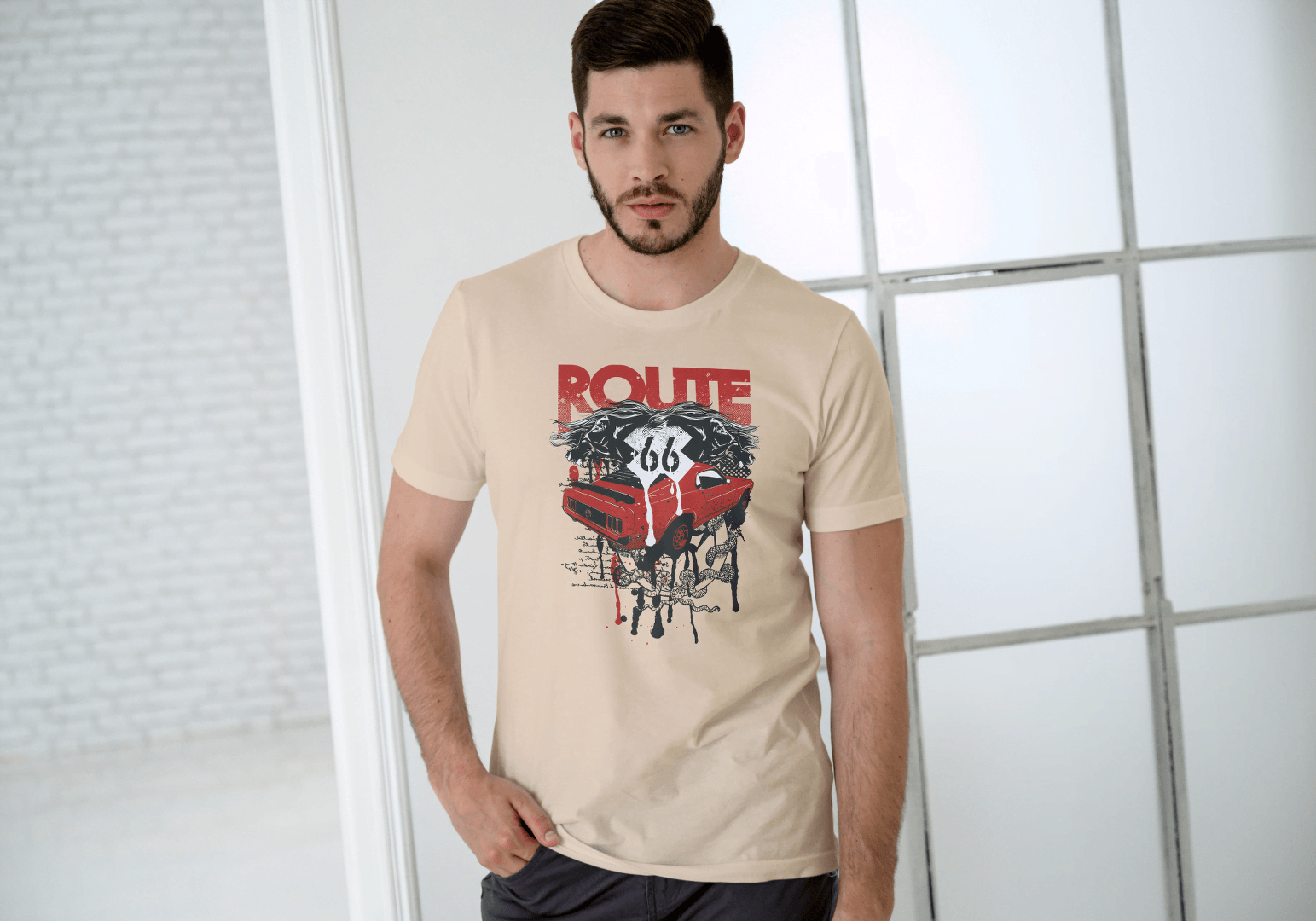 Men's Route 66 Classic Car Dripping: Vintage Road Trip - Essentia Attire