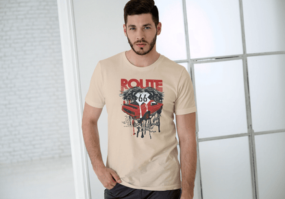 Men's Route 66 Classic Car Dripping: Vintage Road Trip - Essentia Attire