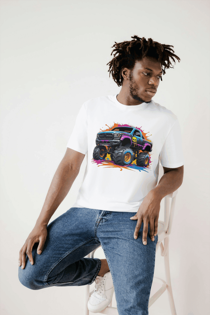 Vibrant Monster Truck: Paint Splatter Graphic Tee - Essentia Attire