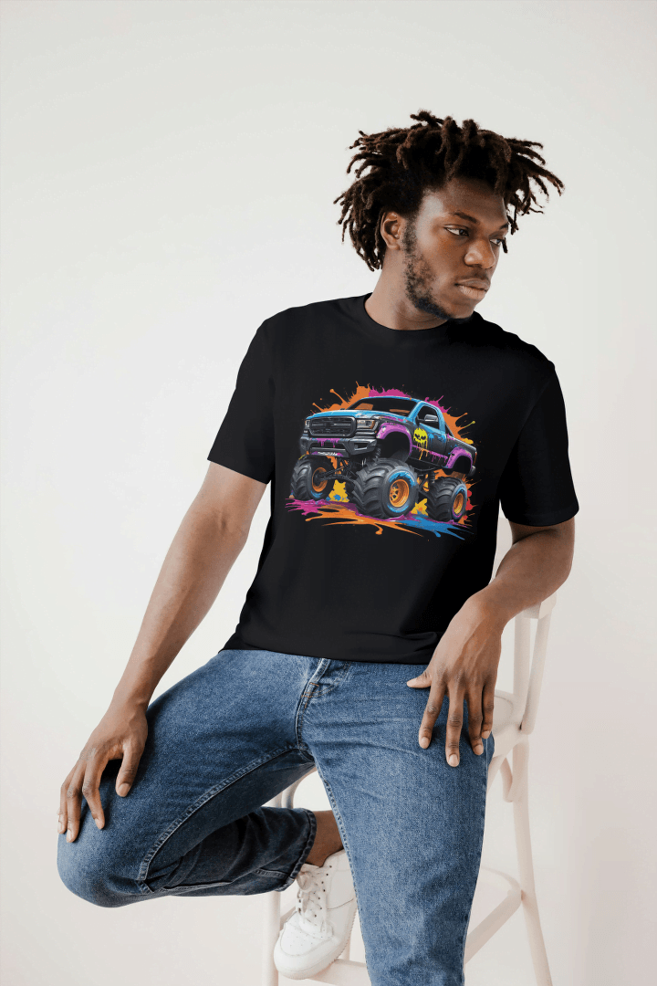 Vibrant Monster Truck: Paint Splatter Graphic Tee - Essentia Attire