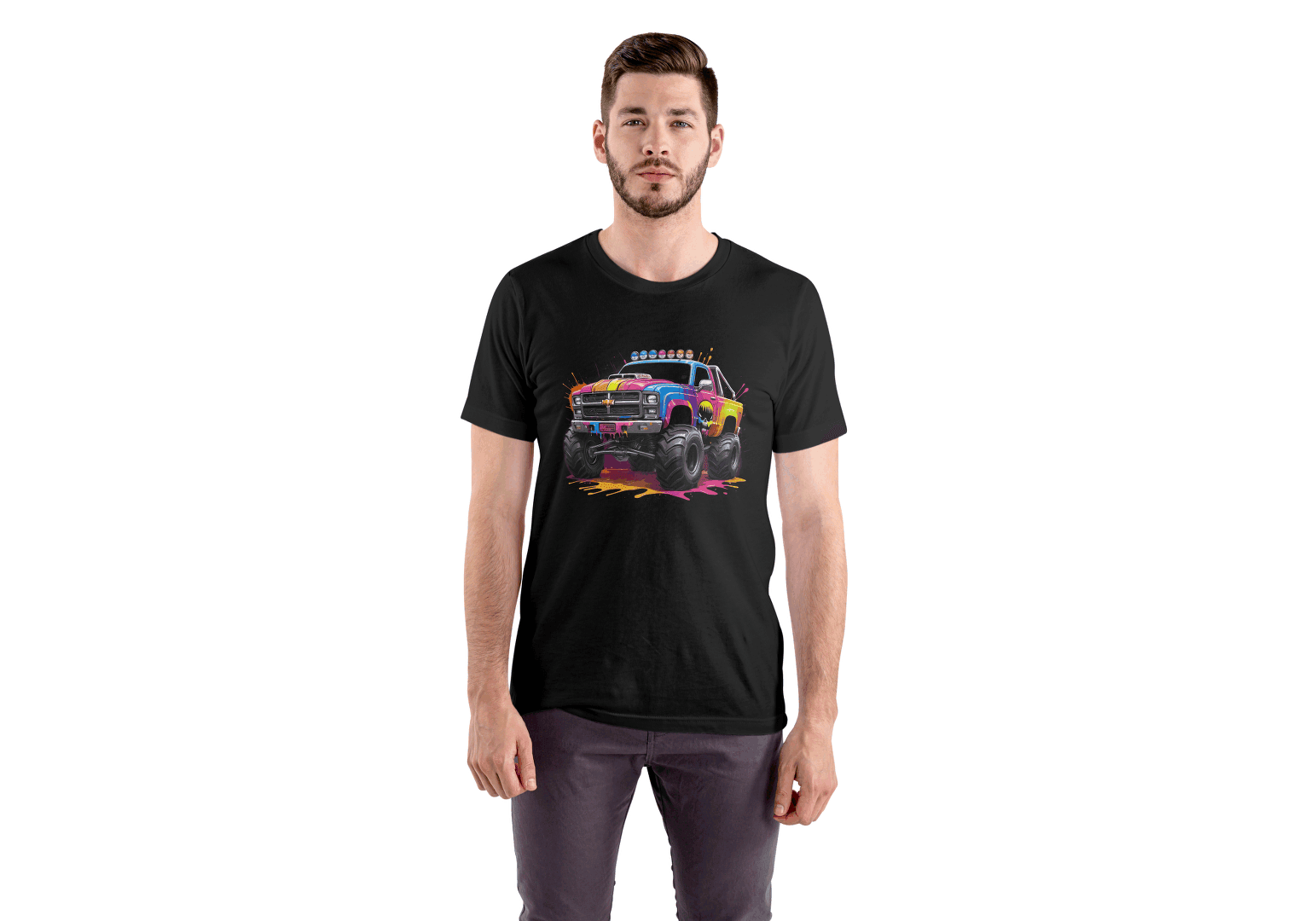 Vibrant Monster Truck: Paint Splatter Graphic Tee - Essentia Attire