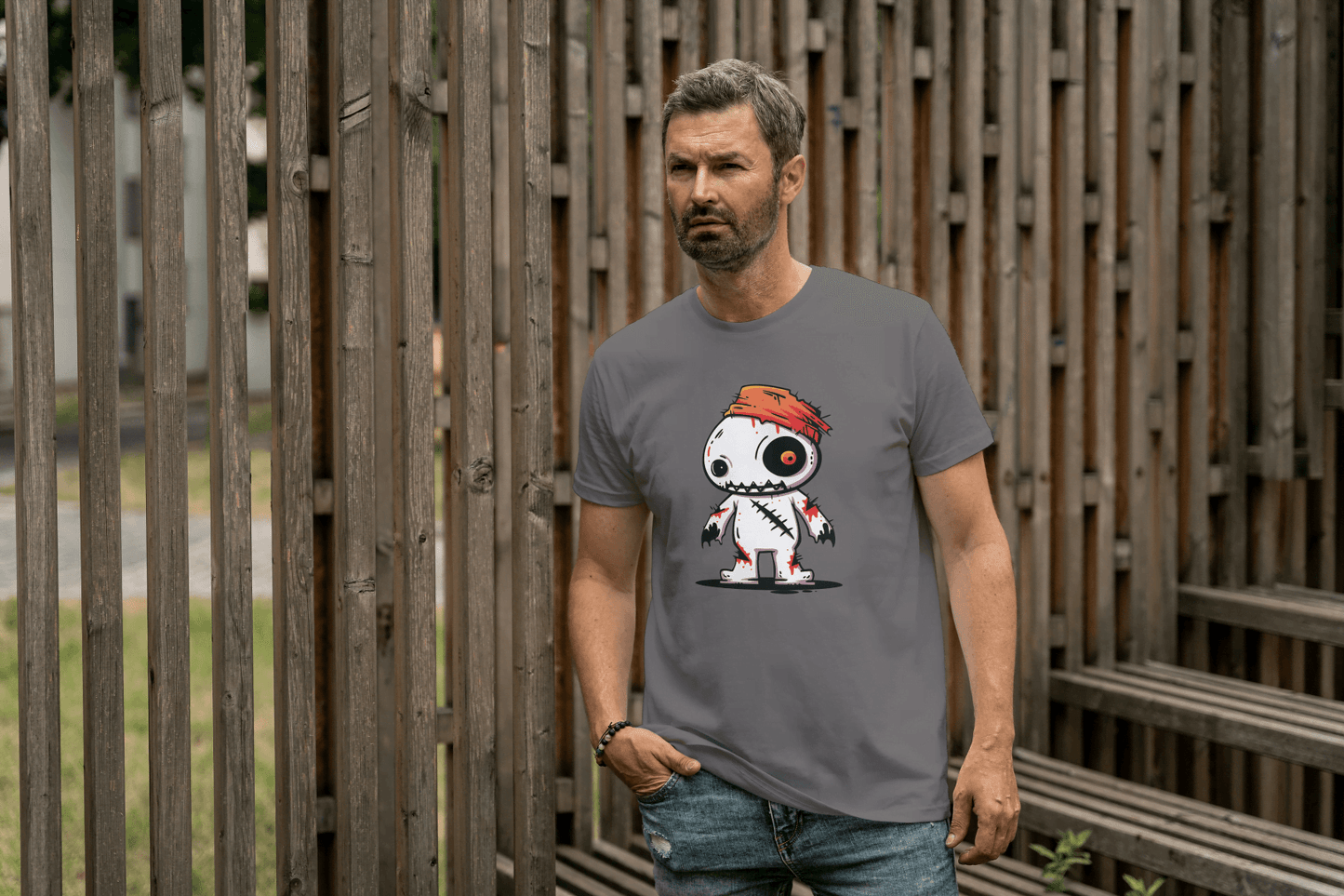 Cute Voodoo Doll: Spooky Cartoon Rag Doll Tee - Essentia Attire