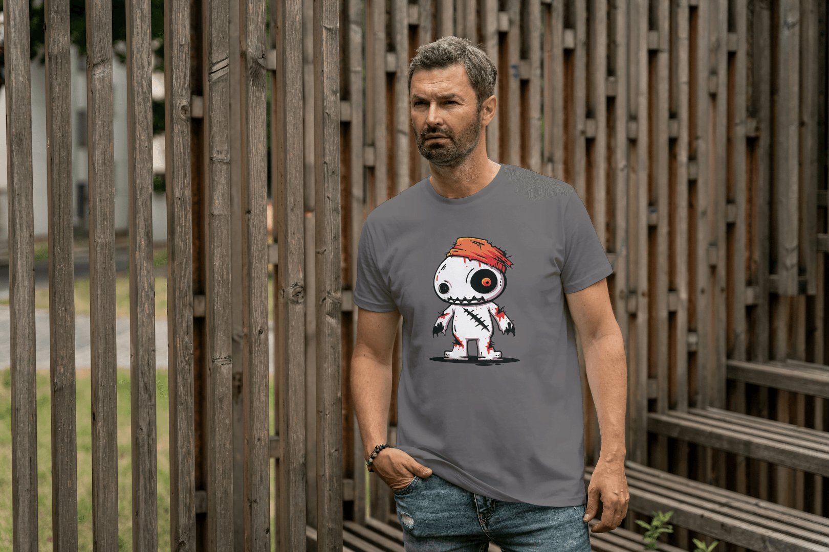 Cute Voodoo Doll: Spooky Cartoon Rag Doll Tee - Essentia Attire