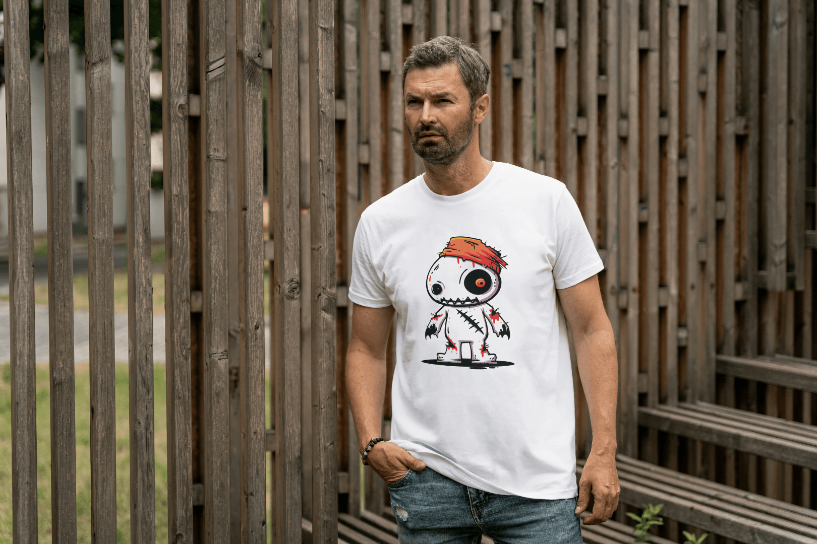 Cute Voodoo Doll: Spooky Cartoon Rag Doll Tee - Essentia Attire