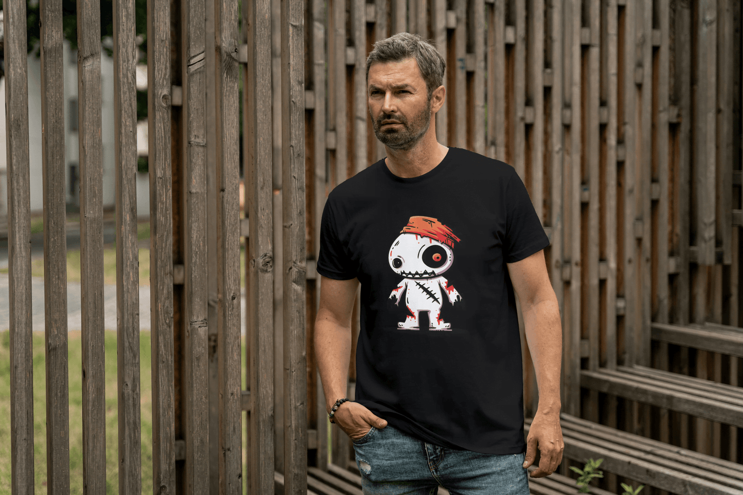 Cute Voodoo Doll: Spooky Cartoon Rag Doll Tee - Essentia Attire