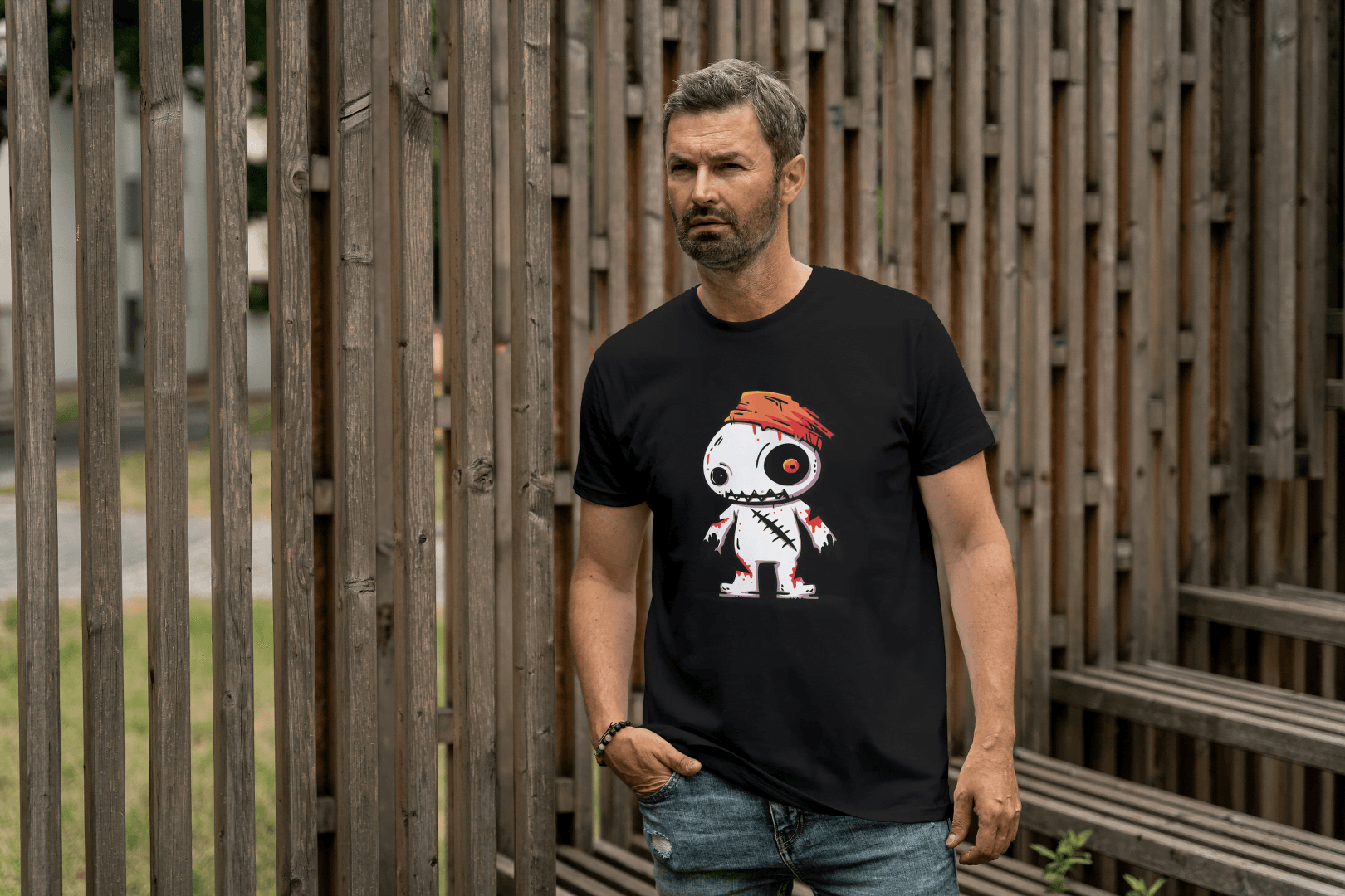 Cute Voodoo Doll: Spooky Cartoon Rag Doll Tee - Essentia Attire
