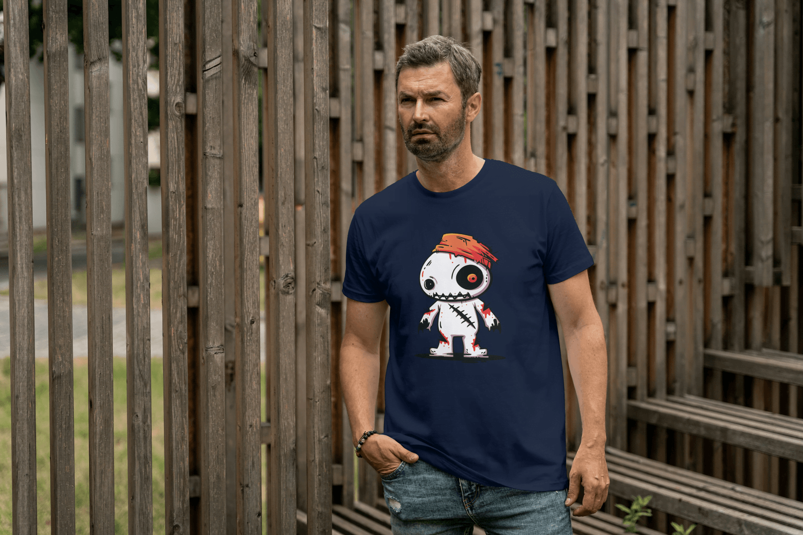 Cute Voodoo Doll: Spooky Cartoon Rag Doll Tee - Essentia Attire