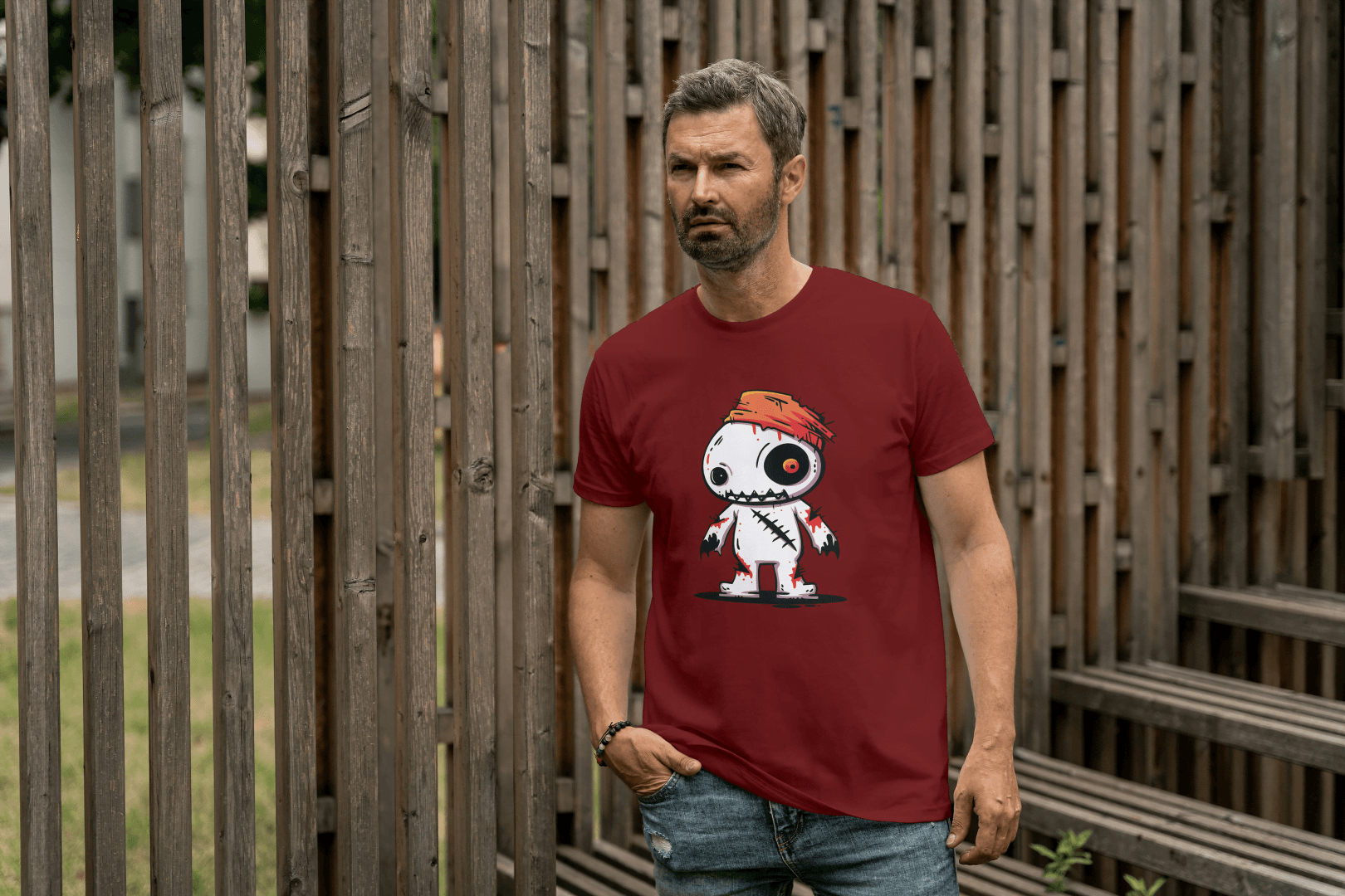 Cute Voodoo Doll: Spooky Cartoon Rag Doll Tee - Essentia Attire