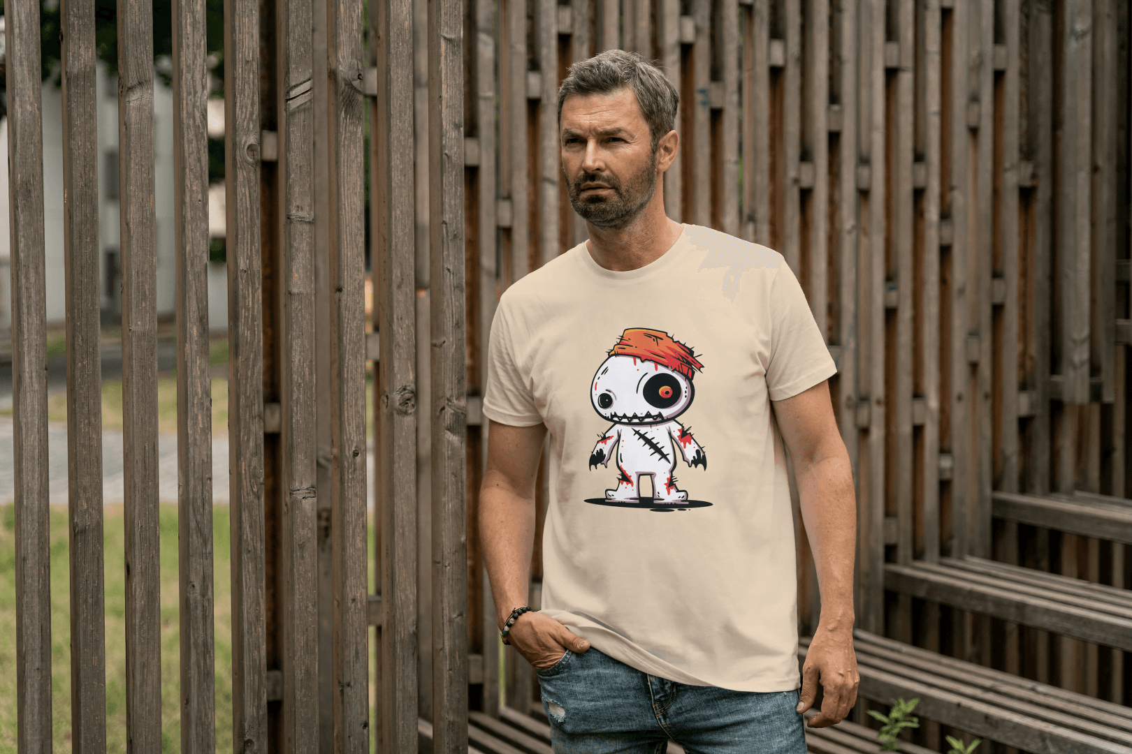 Cute Voodoo Doll: Spooky Cartoon Rag Doll Tee - Essentia Attire