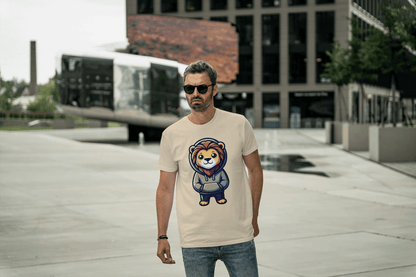 Cute Lion Wearing Hoodie: Adorable Animal Graphic Tee - Essentia Attire
