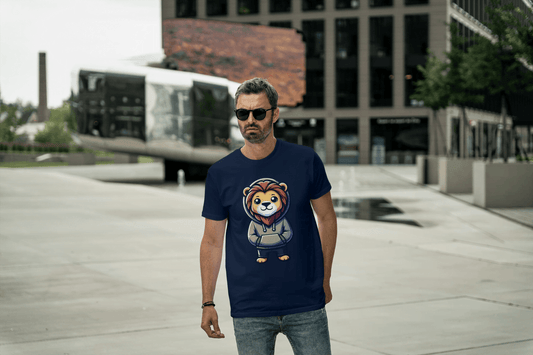 Cute Lion Wearing Hoodie: Adorable Animal Graphic Tee - Essentia Attire