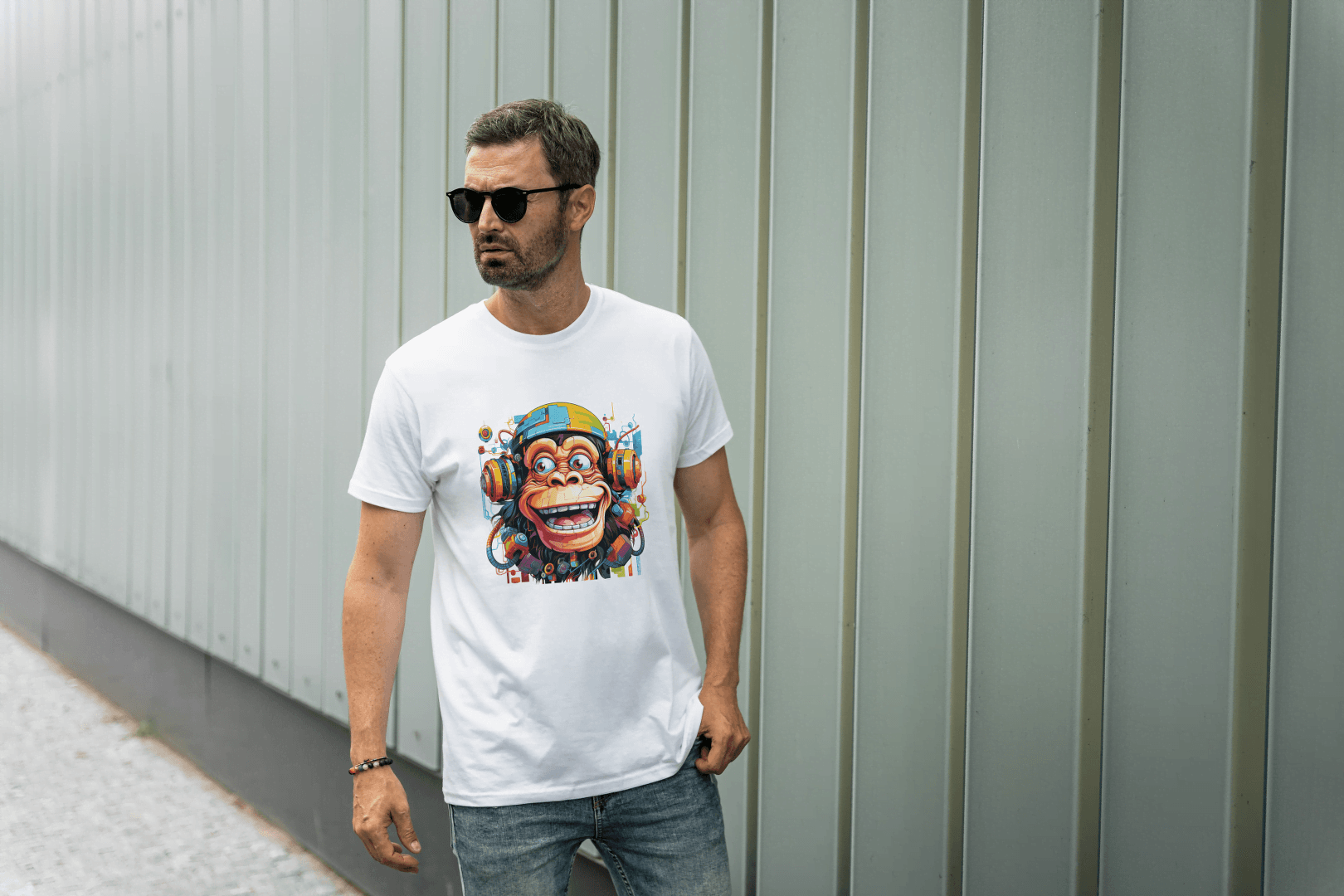Vibrant DJ Monkey: Happy Music Lover Tee - Essentia Attire