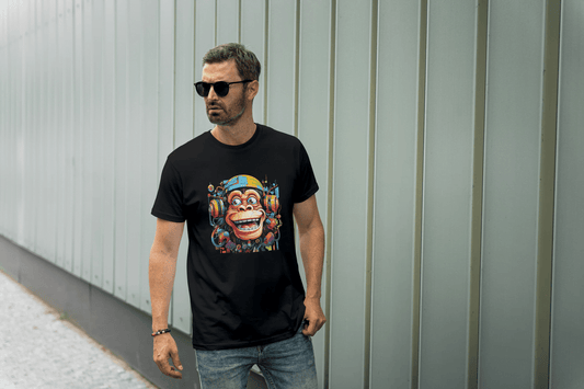 Vibrant DJ Monkey: Happy Music Lover Tee - Essentia Attire
