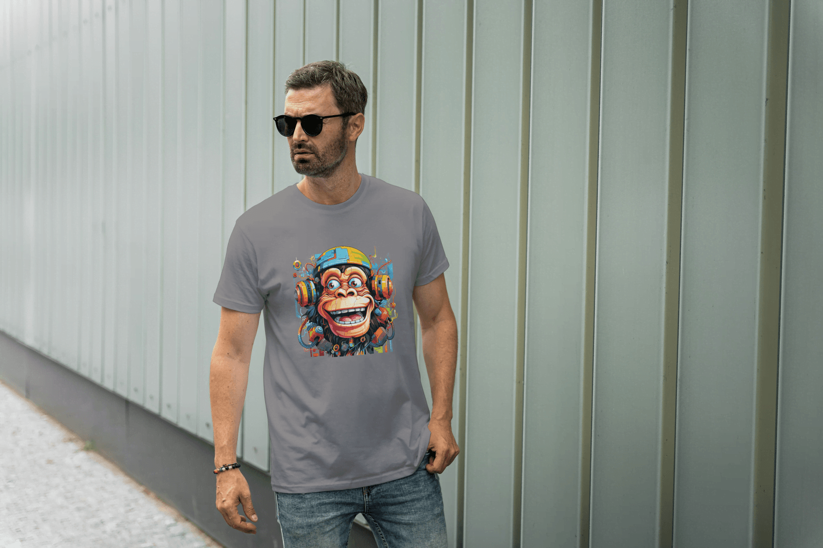 Vibrant DJ Monkey: Happy Music Lover Tee - Essentia Attire