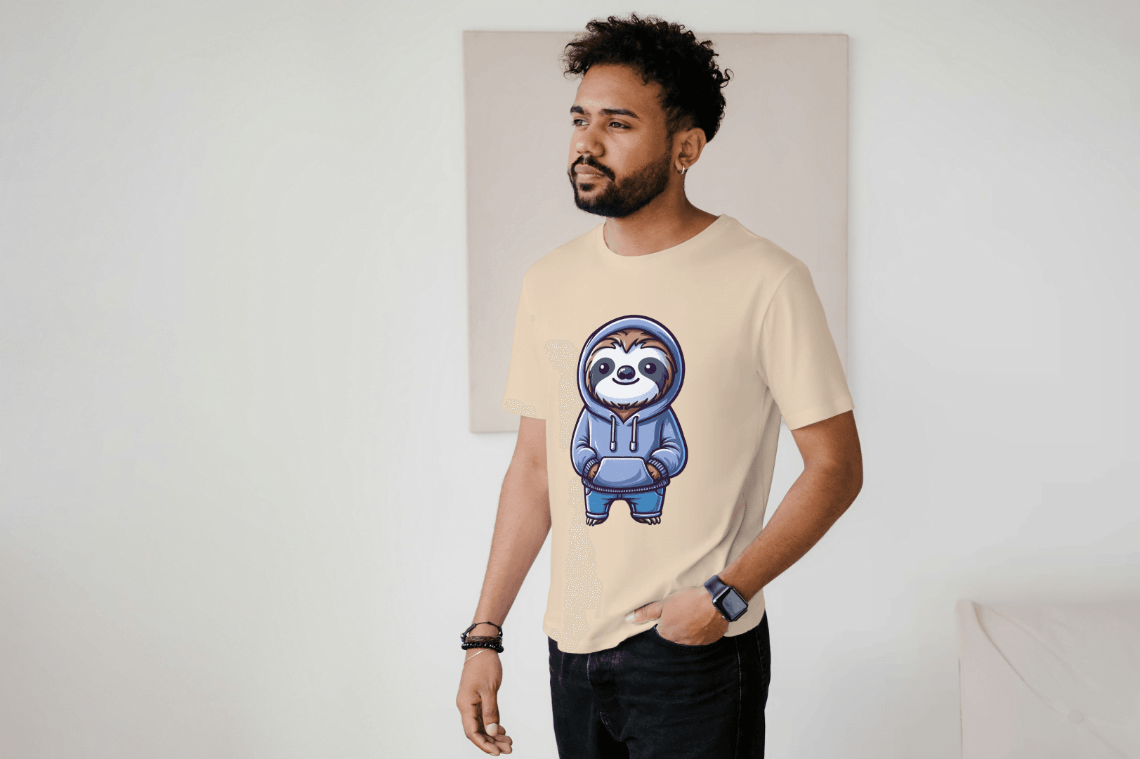 Cute Sloth Hoodie: Relaxed Animal Graphic Tee - Essentia Attire