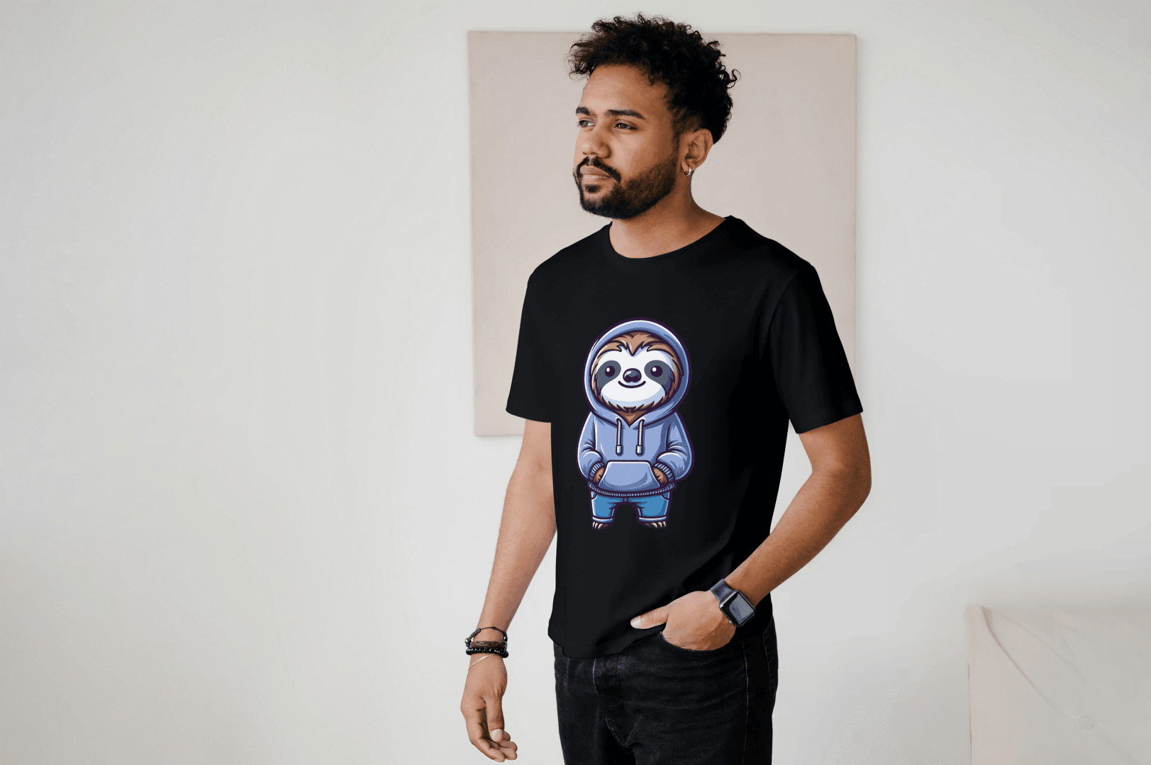 Cute Sloth Hoodie: Relaxed Animal Graphic Tee - Essentia Attire