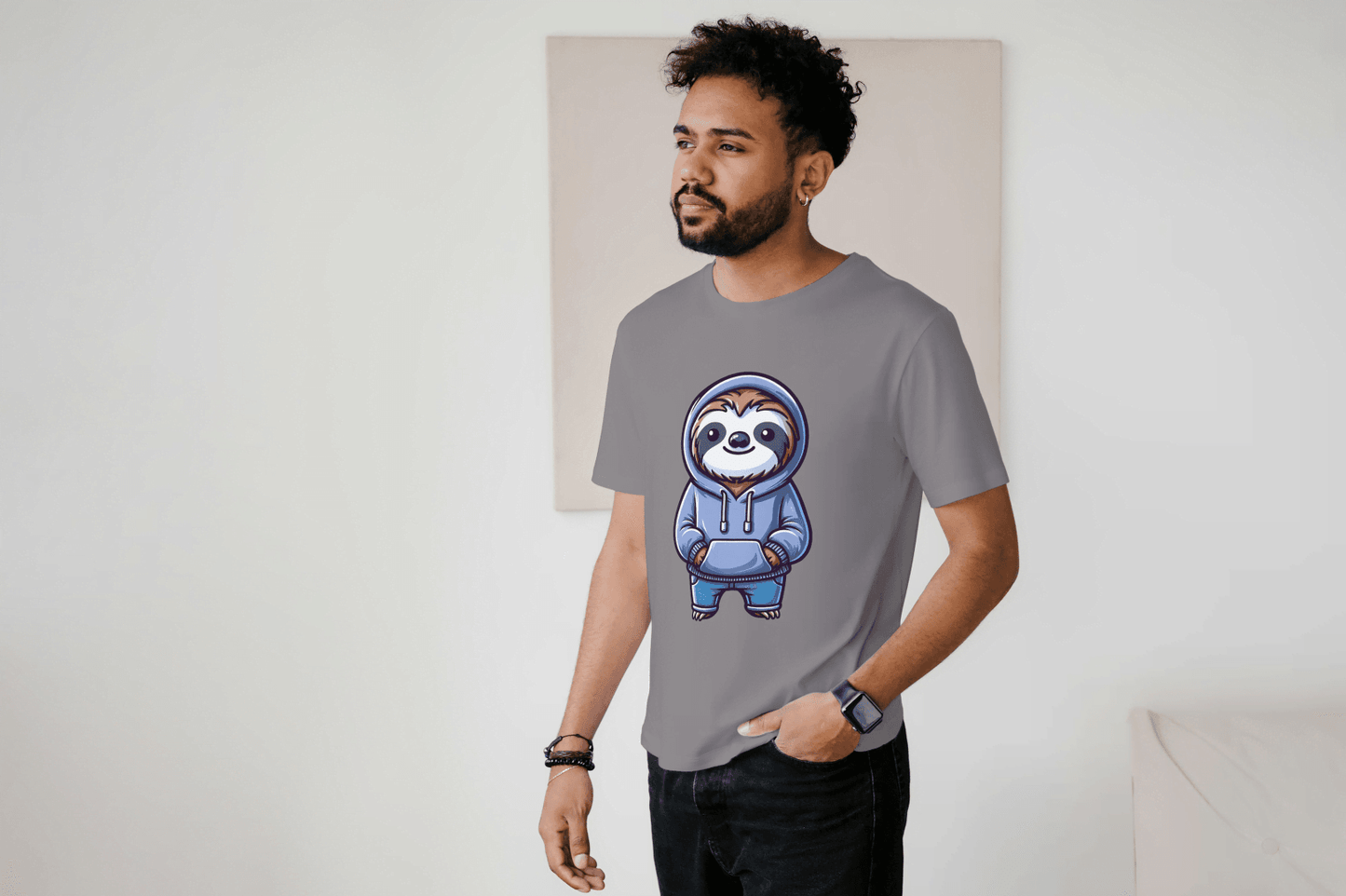 Cute Sloth Hoodie: Relaxed Animal Graphic Tee - Essentia Attire