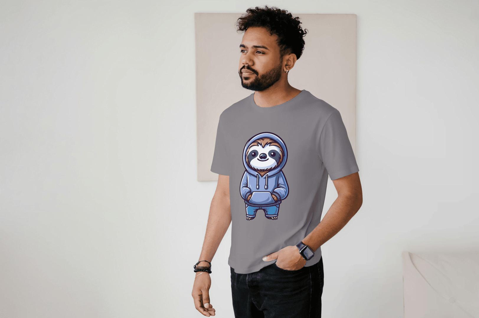 Cute Sloth Hoodie: Relaxed Animal Graphic Tee - Essentia Attire