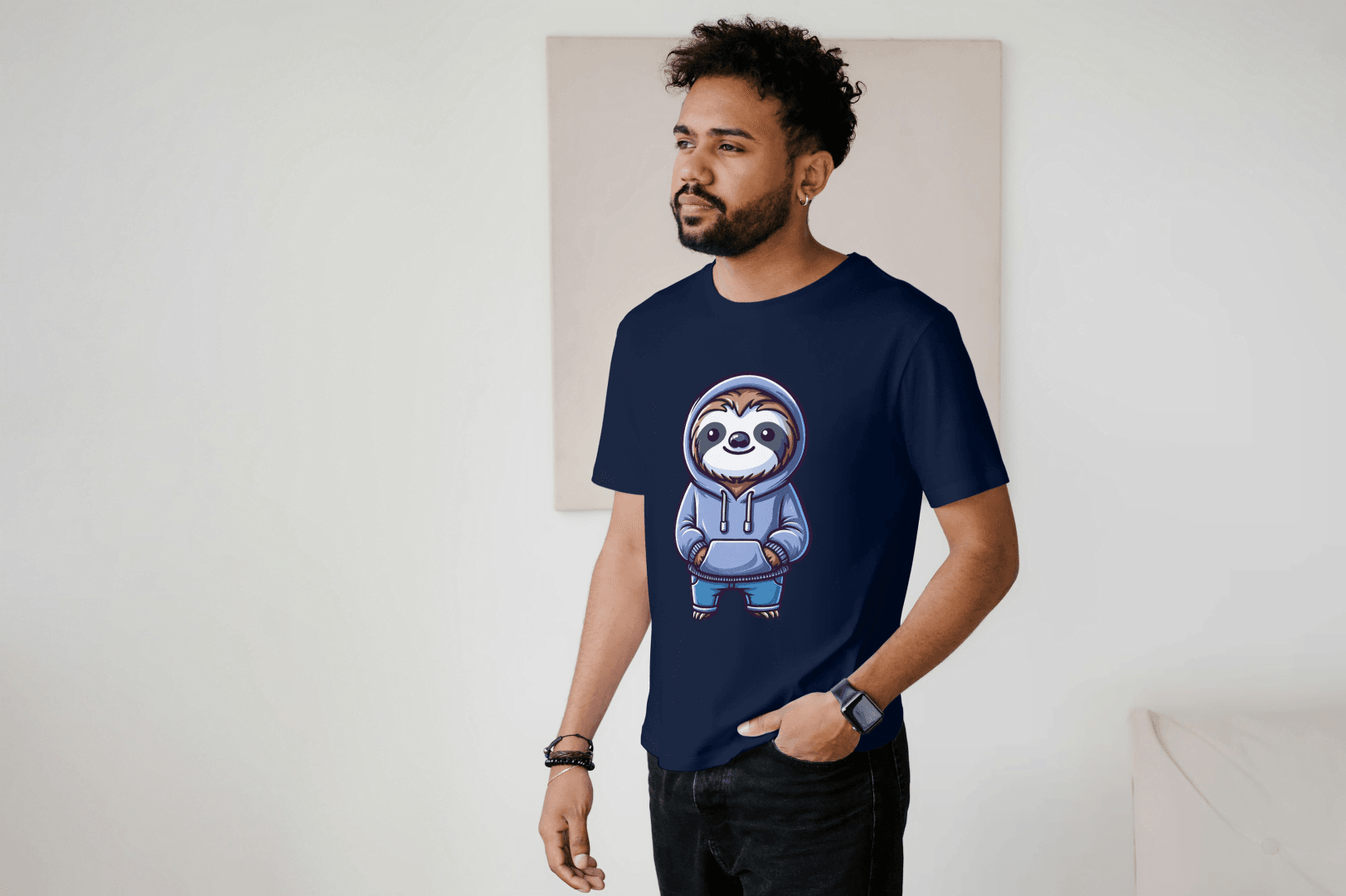 Cute Sloth Hoodie: Relaxed Animal Graphic Tee - Essentia Attire