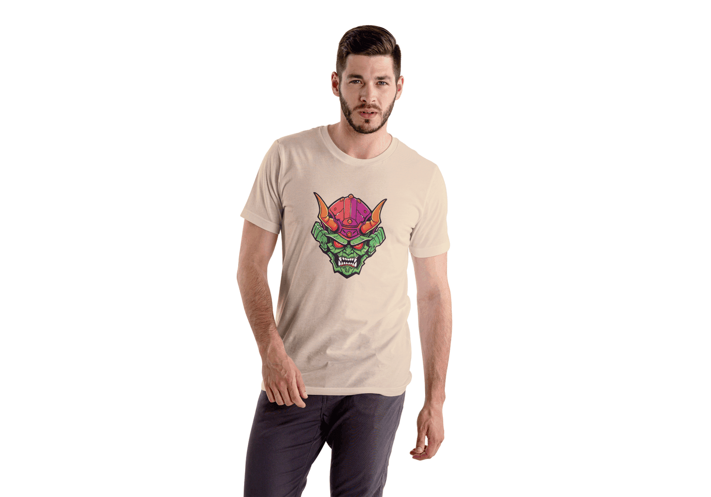 Vibrant Oni Mask: Japanese Demon Mask Tee - Essentia Attire