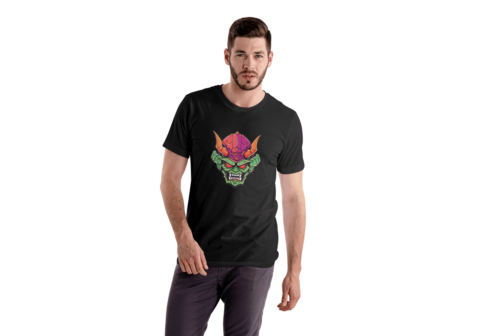 Vibrant Oni Mask: Japanese Demon Mask Tee - Essentia Attire