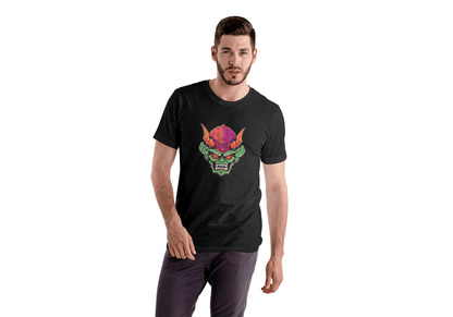 Vibrant Oni Mask: Japanese Demon Mask Tee - Essentia Attire