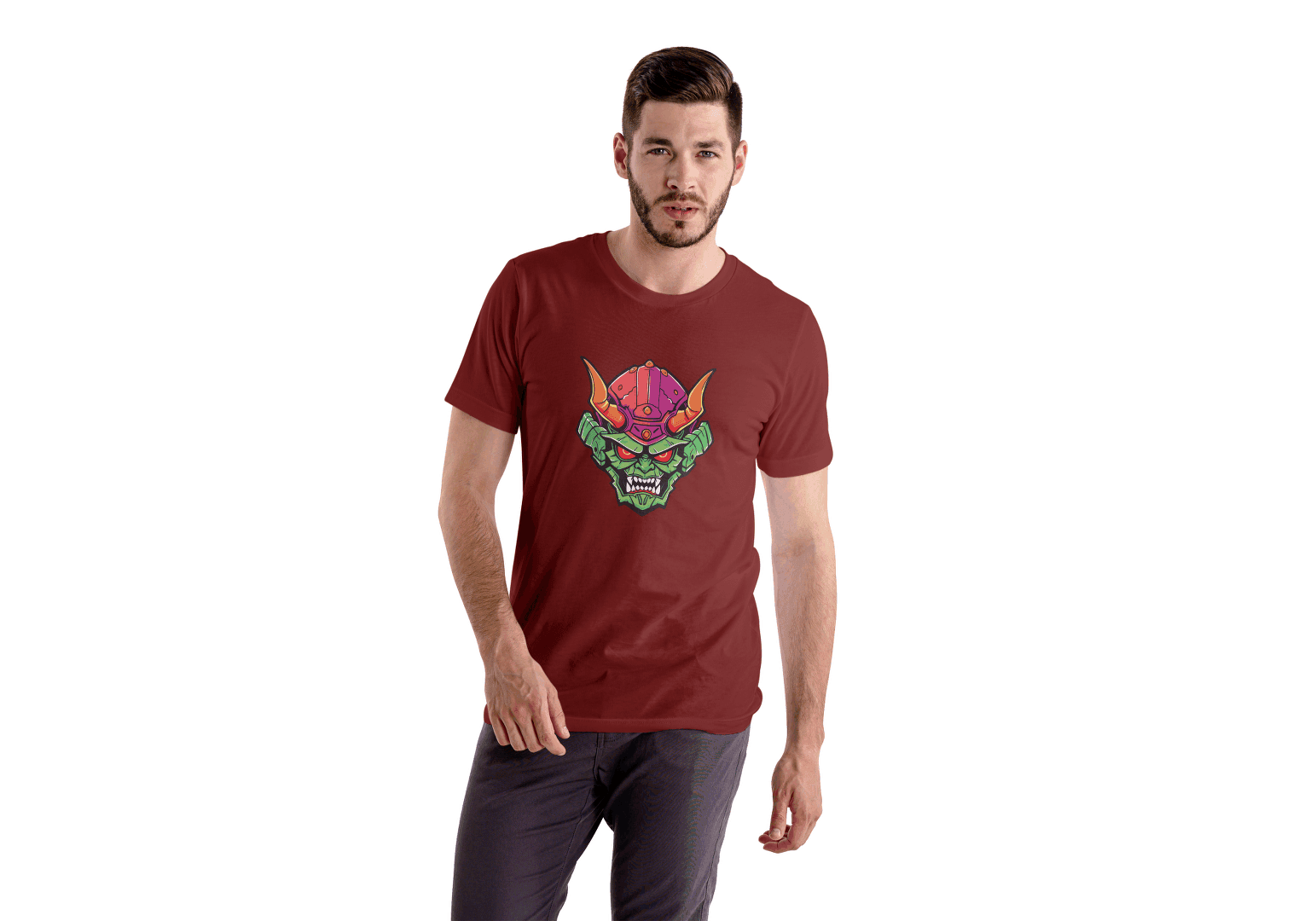 Vibrant Oni Mask: Japanese Demon Mask Tee - Essentia Attire