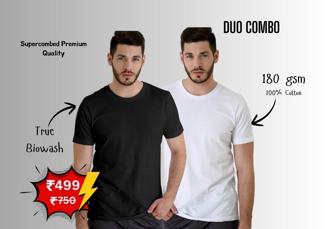 Black & White Duo Combo Plain Regular Half-Sleeve: Unisex T-Shirt - Essentia Attire