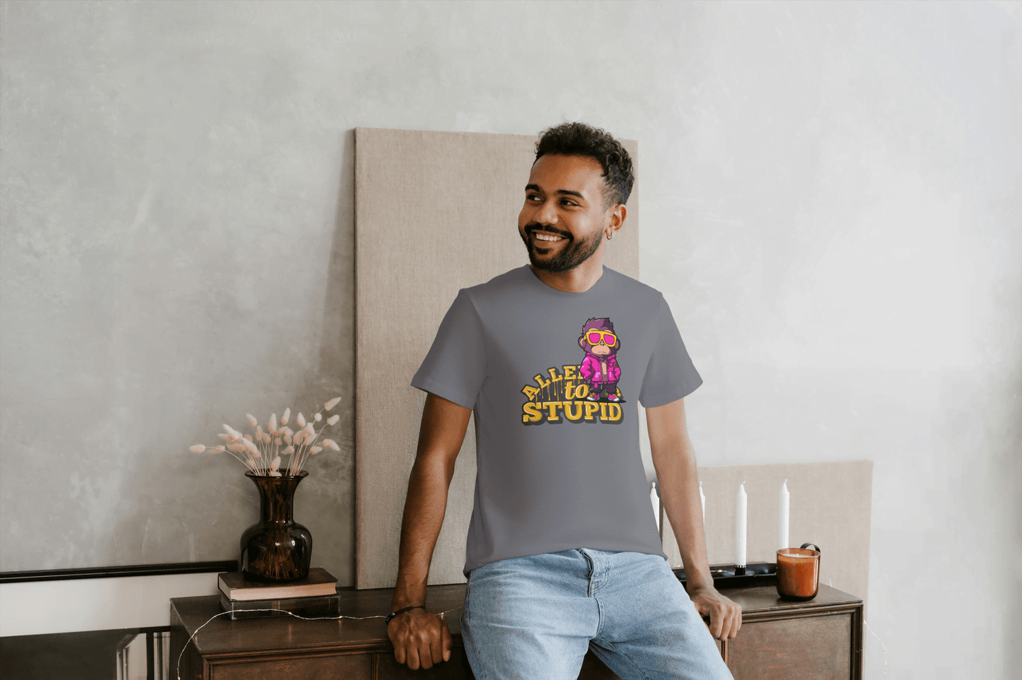 Allen To Stupid: Funny Monkey Graphic Tee - Essentia Attire