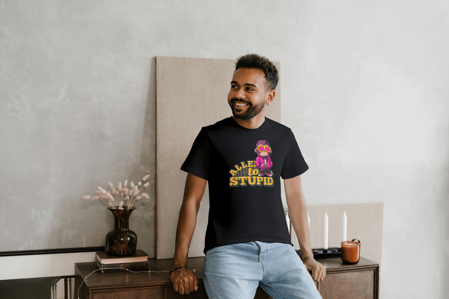 Allen To Stupid: Funny Monkey Graphic Tee - Essentia Attire