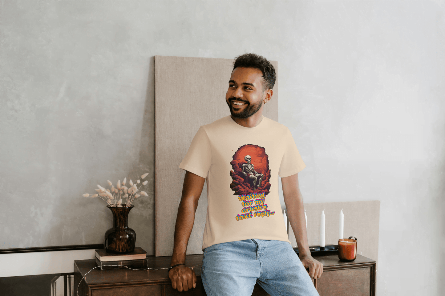 Waiting for Crush's Text Reply: Skeleton Sarcastic Tee - Essentia Attire
