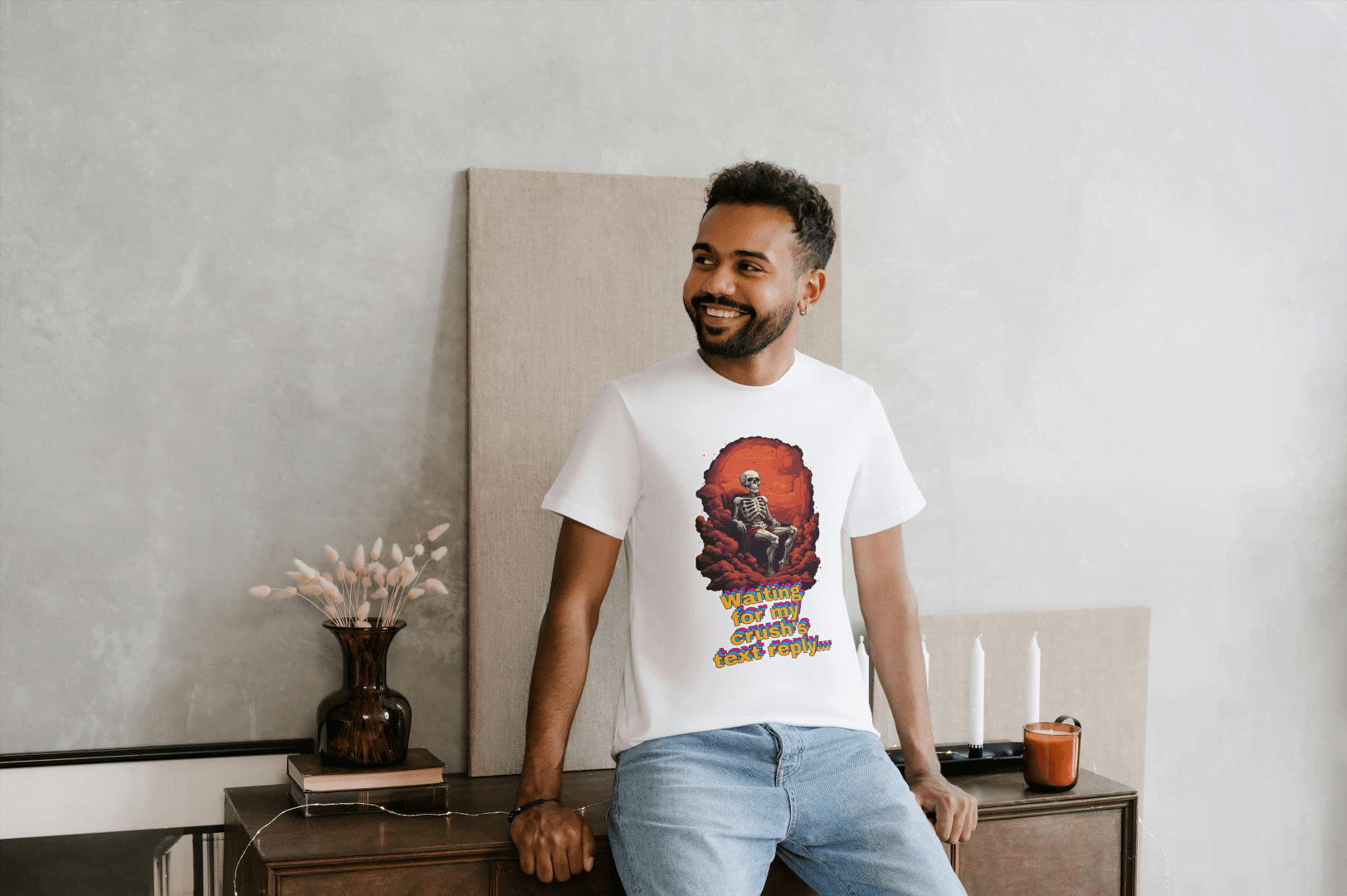 Waiting for Crush's Text Reply: Skeleton Sarcastic Tee - Essentia Attire