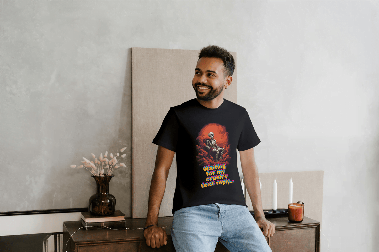 Waiting for Crush's Text Reply: Skeleton Sarcastic Tee - Essentia Attire