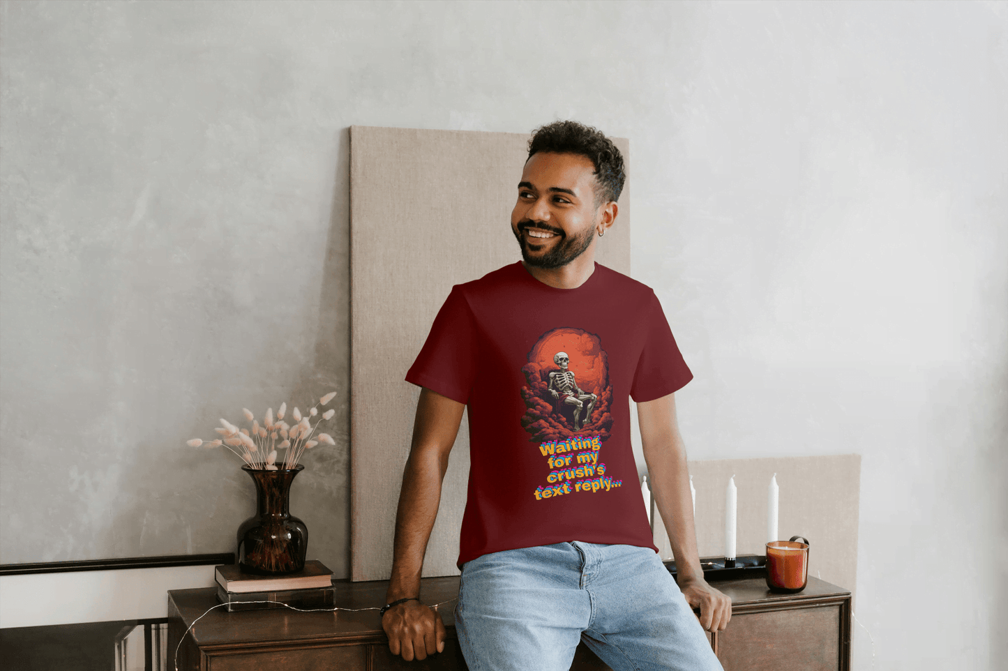 Waiting for Crush's Text Reply: Skeleton Sarcastic Tee - Essentia Attire