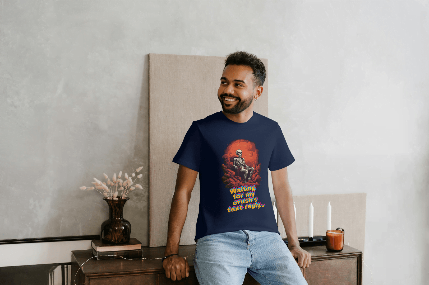 Waiting for Crush's Text Reply: Skeleton Sarcastic Tee - Essentia Attire