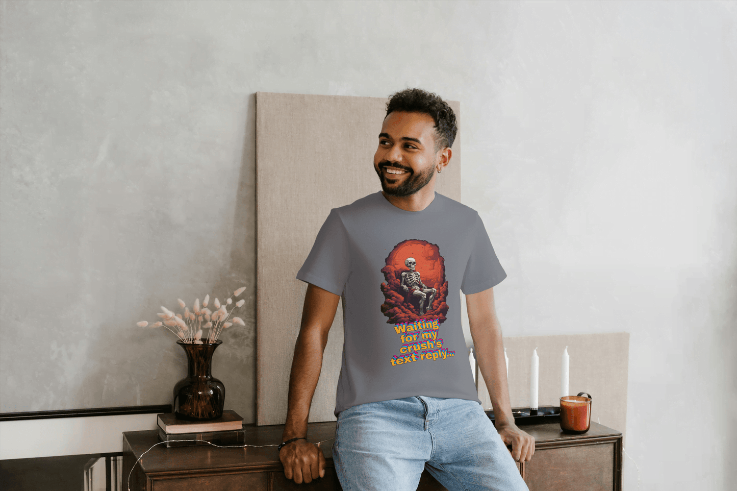 Waiting for Crush's Text Reply: Skeleton Sarcastic Tee - Essentia Attire