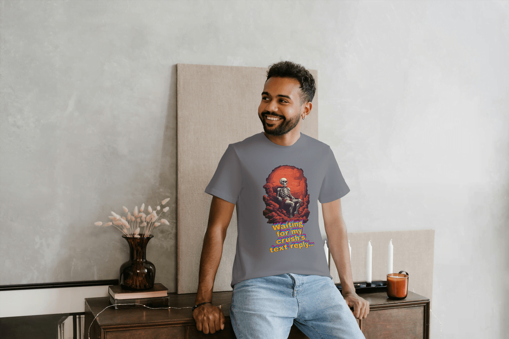 Waiting for Crush's Text Reply: Skeleton Sarcastic Tee - Essentia Attire
