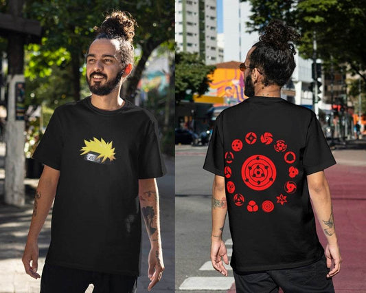 Naruto Mangekyo Sharingan Graphic T-shirt | Uchiha Clan Chakra Symbols - Essentia Attire