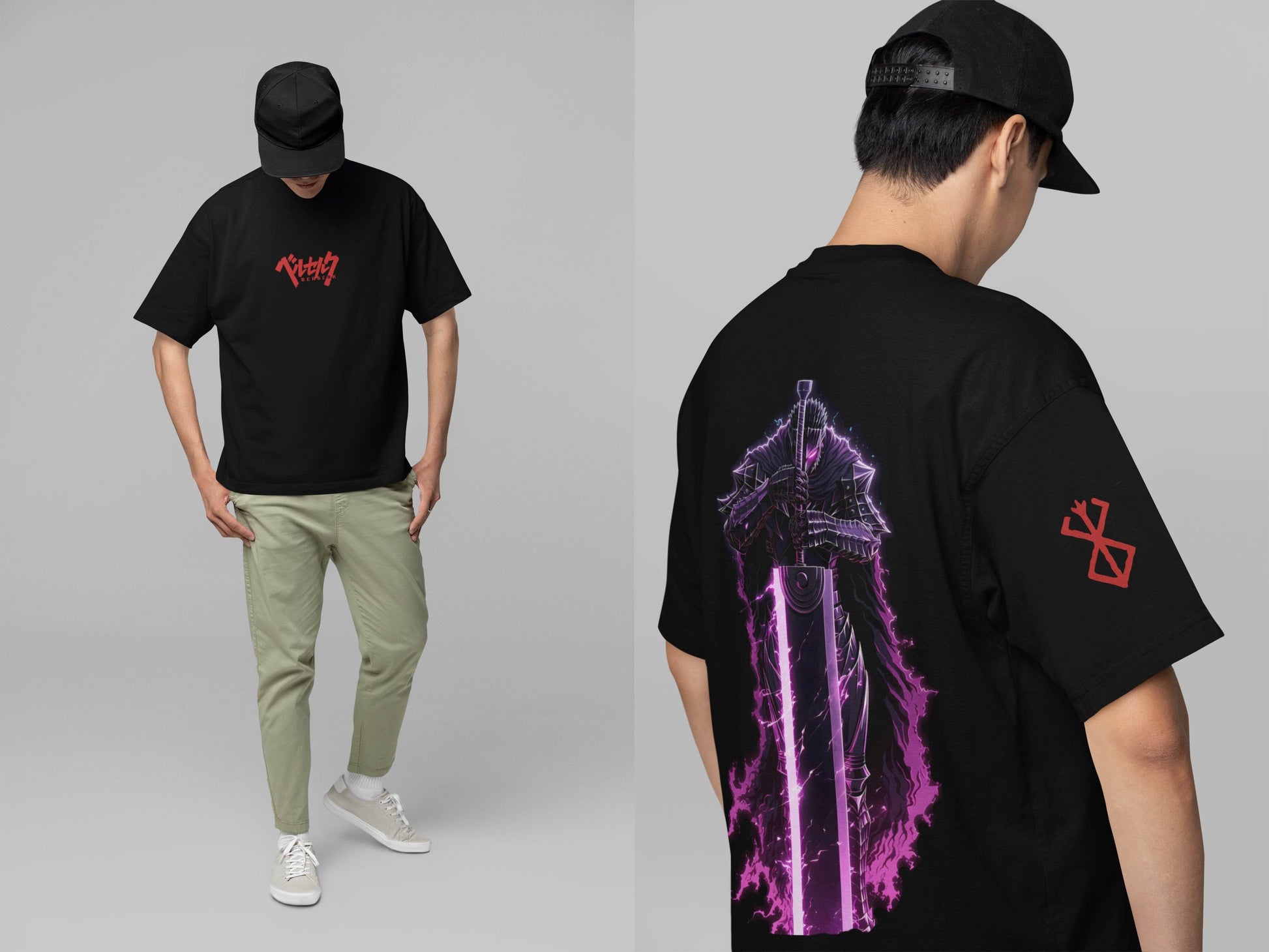 Berserker Armor Guts Oversized T-shirt | Front Katakana & Back Art | Die-hard Fan - Essentia Attire