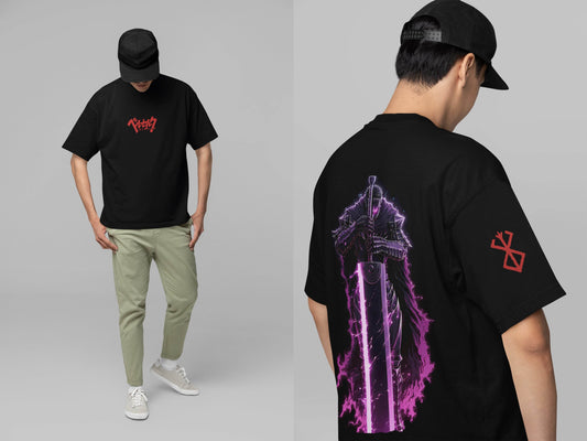 Berserker Armor Guts Oversized T-shirt | Front Katakana & Back Art | Die-hard Fan - Essentia Attire