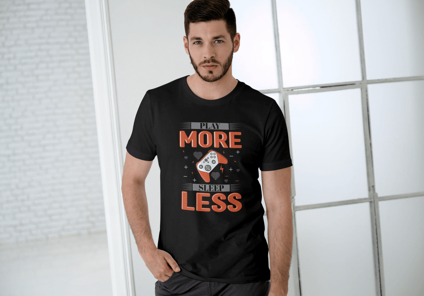 Play More Sleep Less Gaming: Retro Pixel Gamer Tee - Essentia Attire