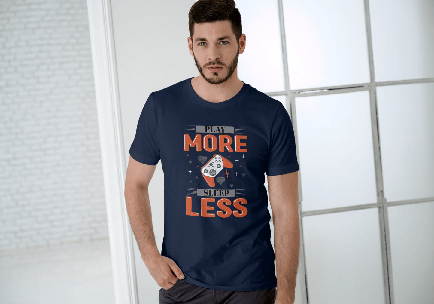 Play More Sleep Less Gaming: Retro Pixel Gamer Tee - Essentia Attire