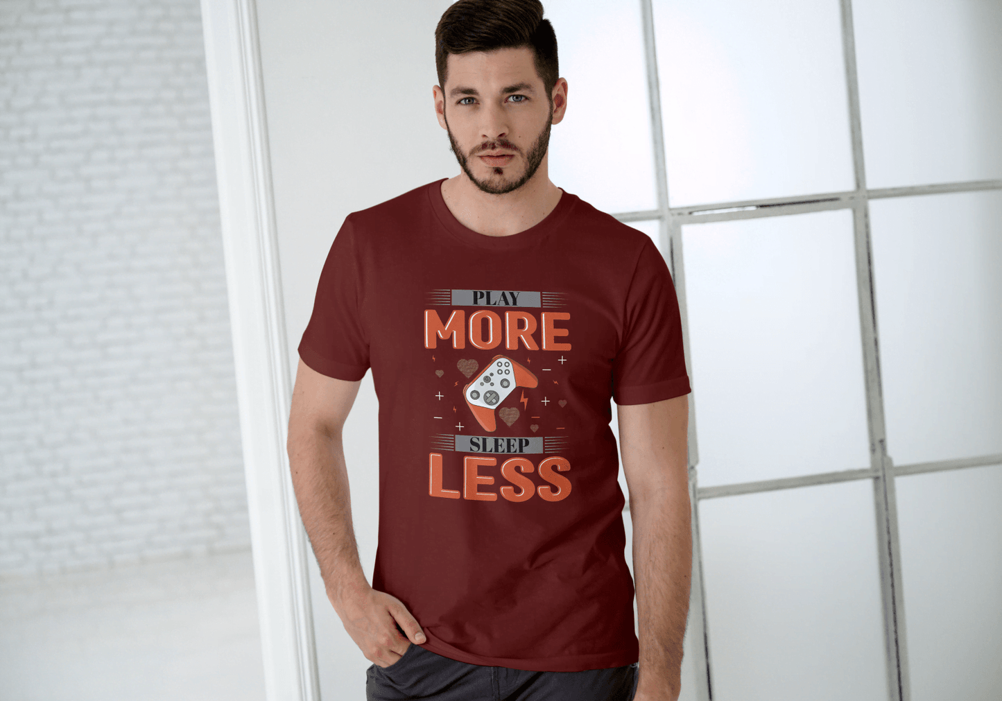 Play More Sleep Less Gaming: Retro Pixel Gamer Tee - Essentia Attire